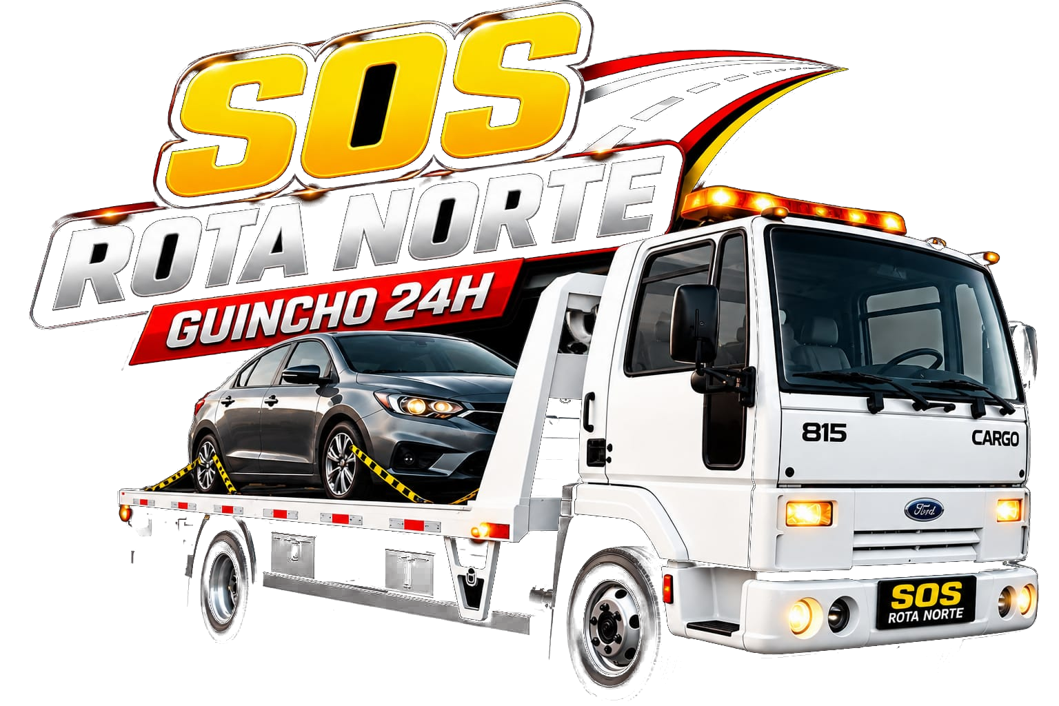 SOS Rota Norte - Guincho 24h, caminhão prancha transportando veículo